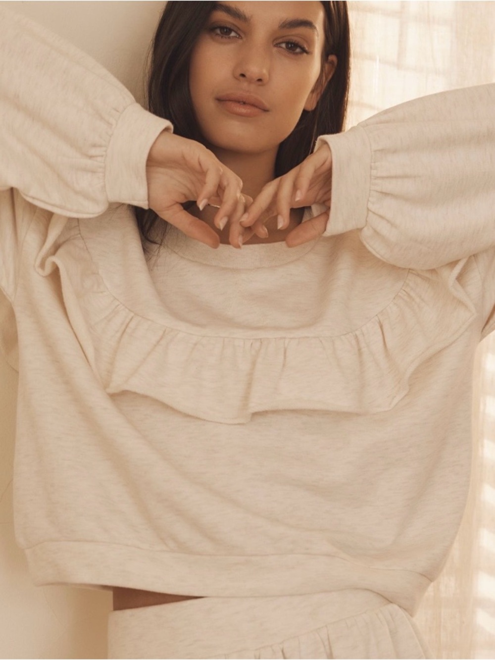 Anthropologie ruffle sweatshirt in Light Sand - Picture 9 of 9